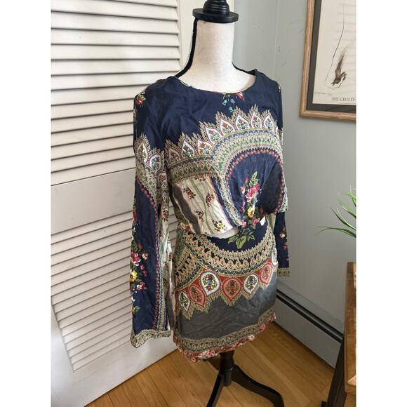 FARM RIO Womens Dress Mini Long Sleeve Cut Out Waist Bohemian Festival | P US S - Picture 4 of 12